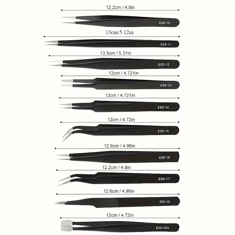 10Pcs ESD Anti‑Static Tweezers - огляд і ціна Diy Elektronik